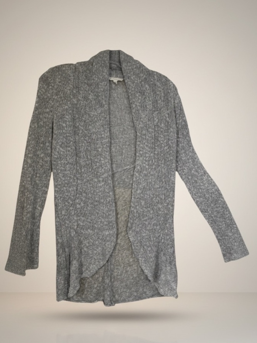 Eileen Fisher Linen Cotton Loose Knit Shawl Collar Open Cardigan Minimalist Tan